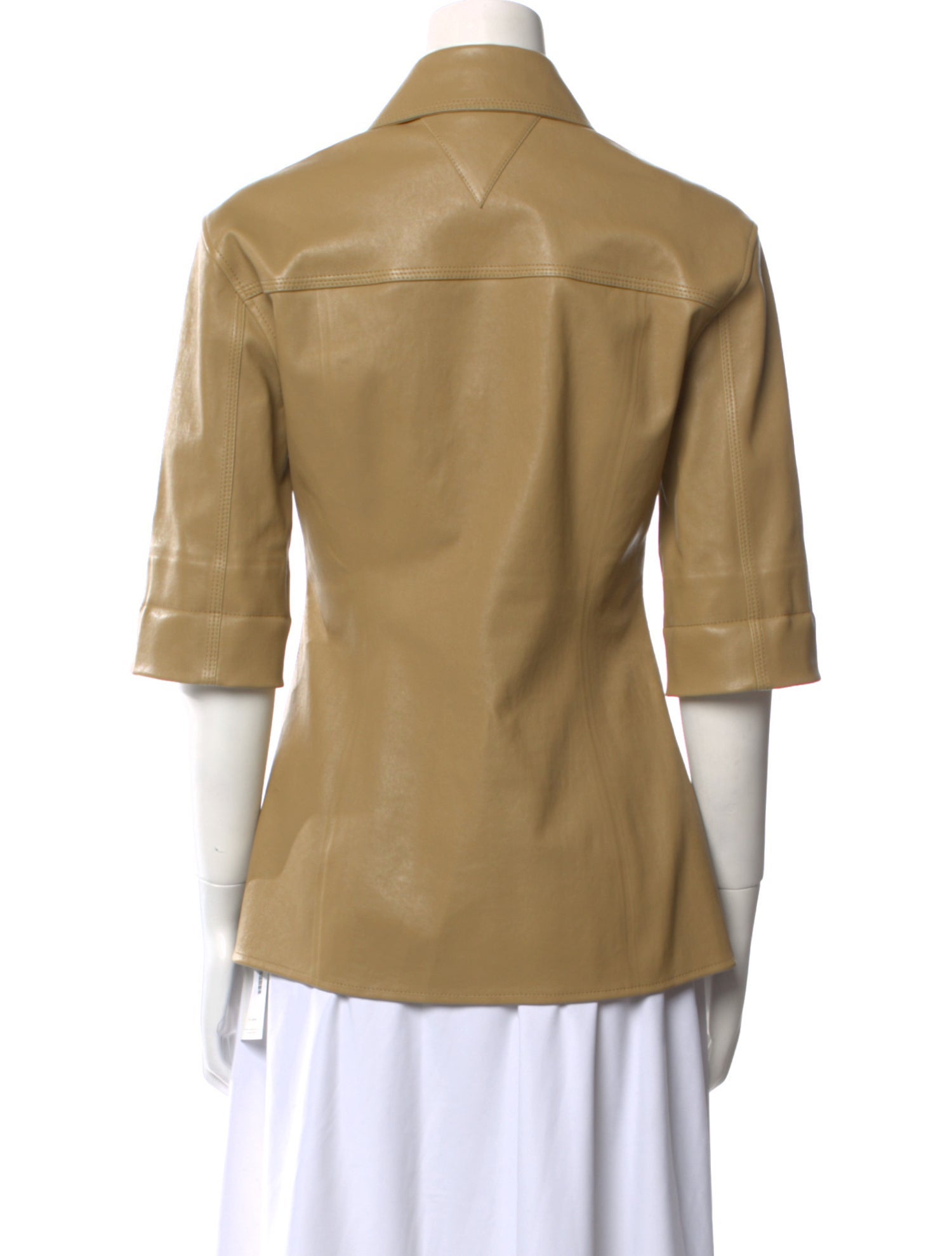 Bottega Veneta Leather Three-Quarter Sleeve Button-Up Top